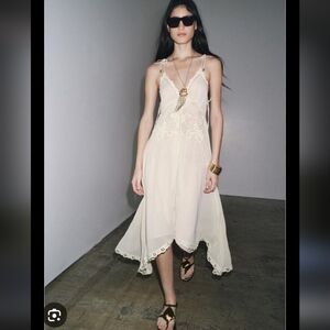 Zara Cream Lace-Trim Slip Dress
